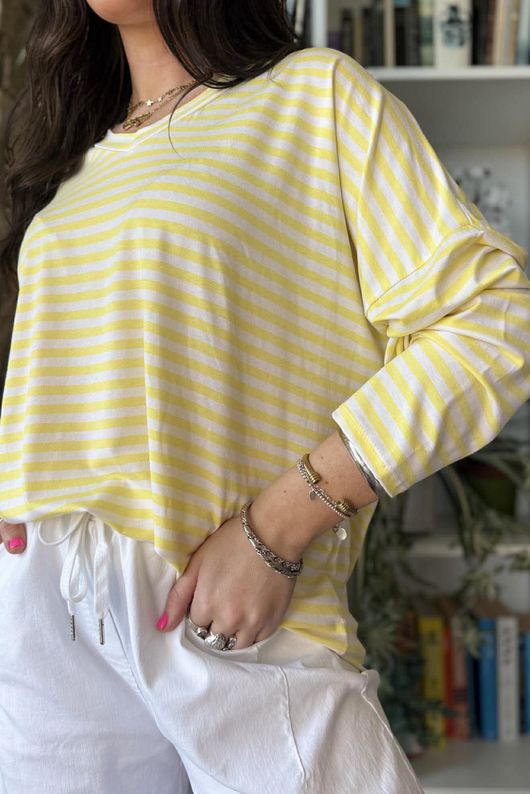  Perfect Breton V Long Sleeve Top Lemon /21